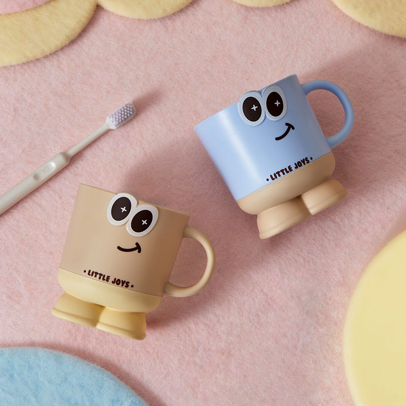 Cute Cartoon Big Eye Toothbrush Cup | Thick Plastic Rinse Cup with Handle | Standing Mouthwash Cup | Bathroom Tumbler for Kids & Adults
