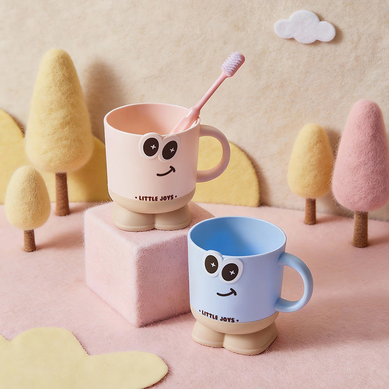 Cute Cartoon Big Eye Toothbrush Cup | Thick Plastic Rinse Cup with Handle | Standing Mouthwash Cup | Bathroom Tumbler for Kids & Adults