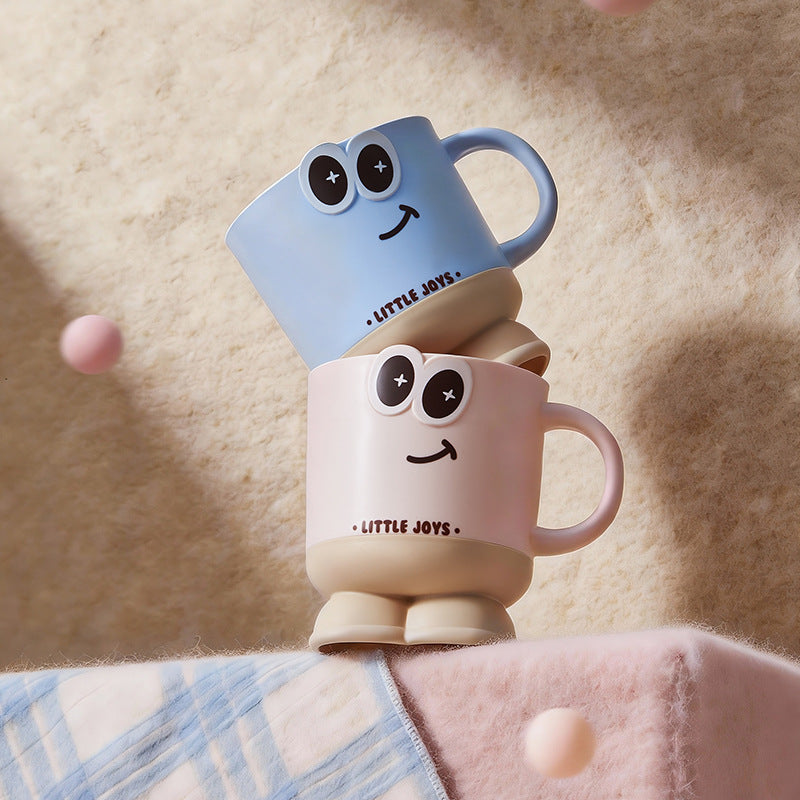 Cute Cartoon Big Eye Toothbrush Cup | Thick Plastic Rinse Cup with Handle | Standing Mouthwash Cup | Bathroom Tumbler for Kids & Adults